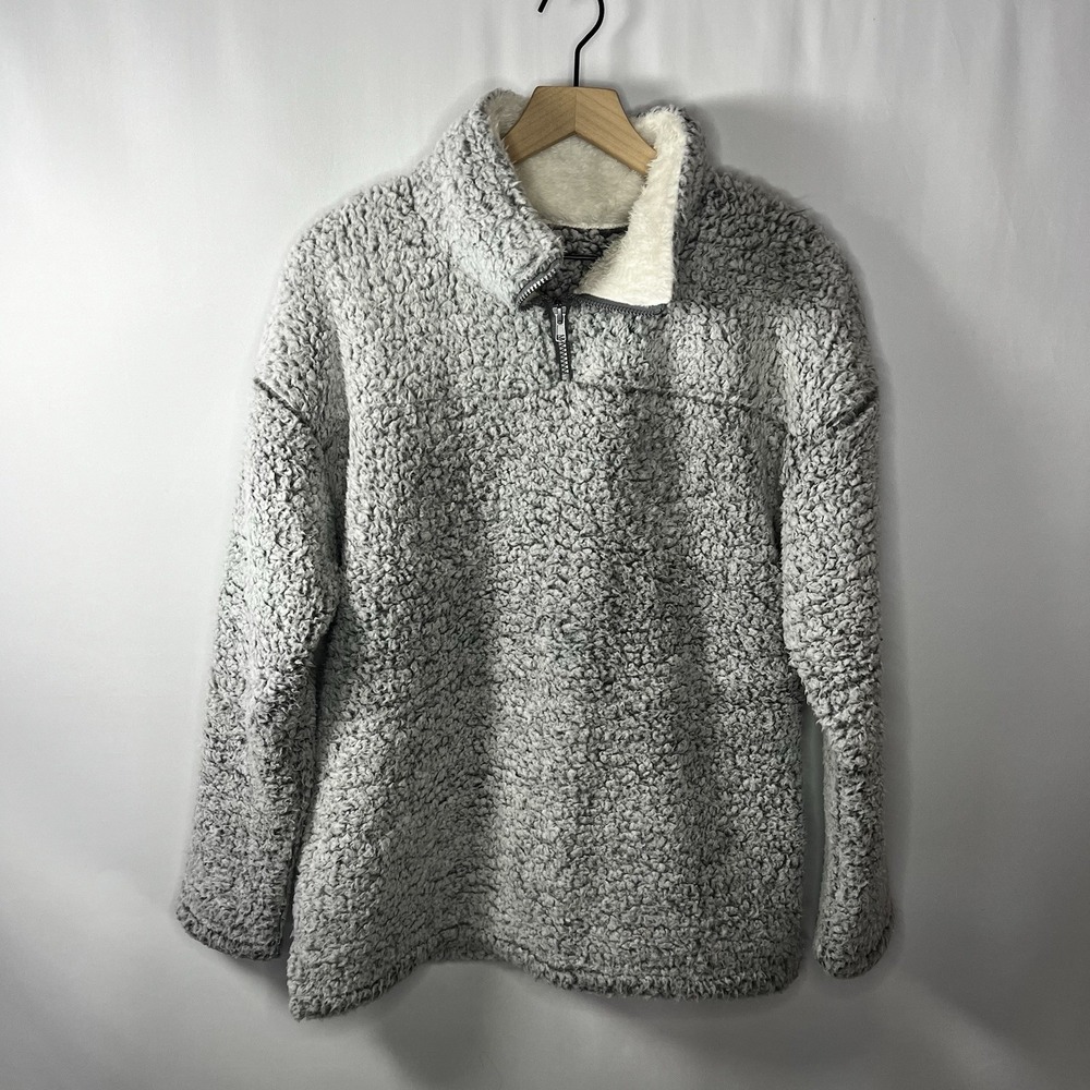 Boutique Sweater Women Size Medium Gray Sherpa‎ Fleece Quarter Zip Pullover
